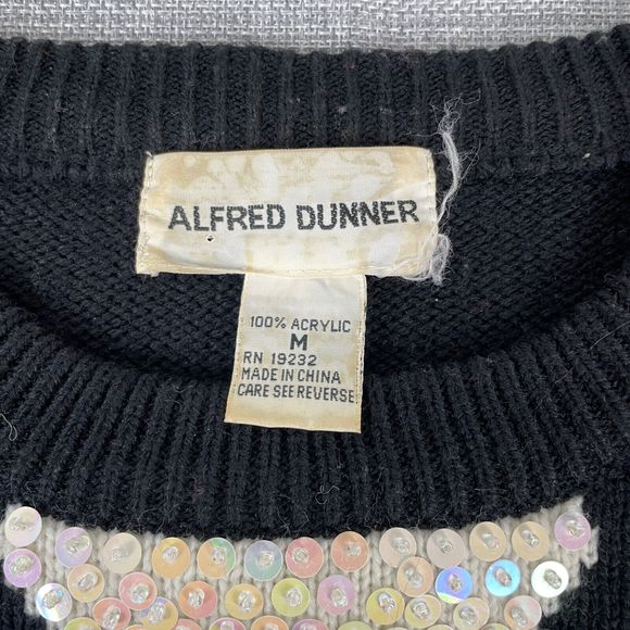 Vintage Alfred Dunner Sequin Sweater Diamond‎ Patterns Black White Medium - Picture 6 of 6